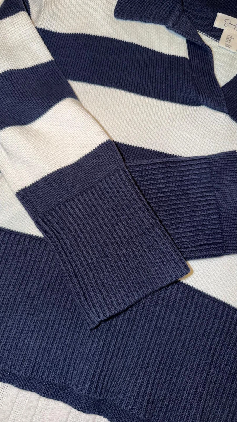 Jessica Simpson Navy and White Striped Collared Sweater - photo 2