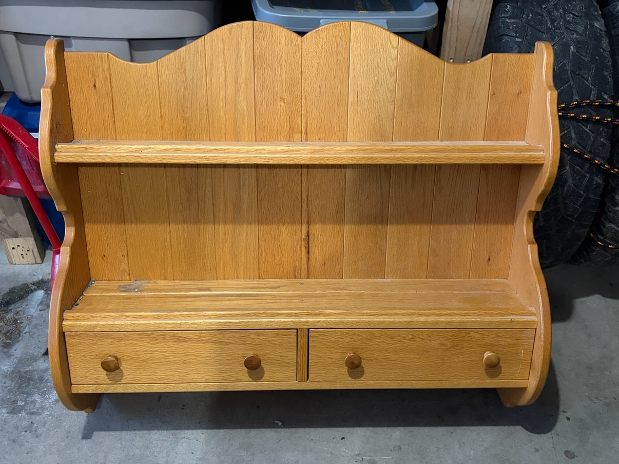 Wooden wall shelf with two drawers