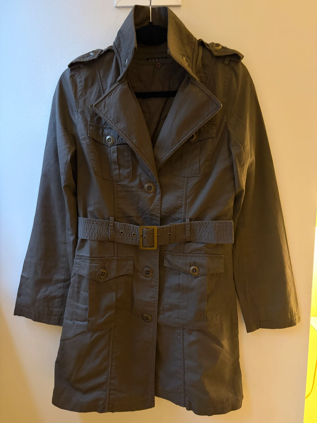 ⁠NWOT Womens Brown Military Belted Trench Coat Jacket Fall⁠