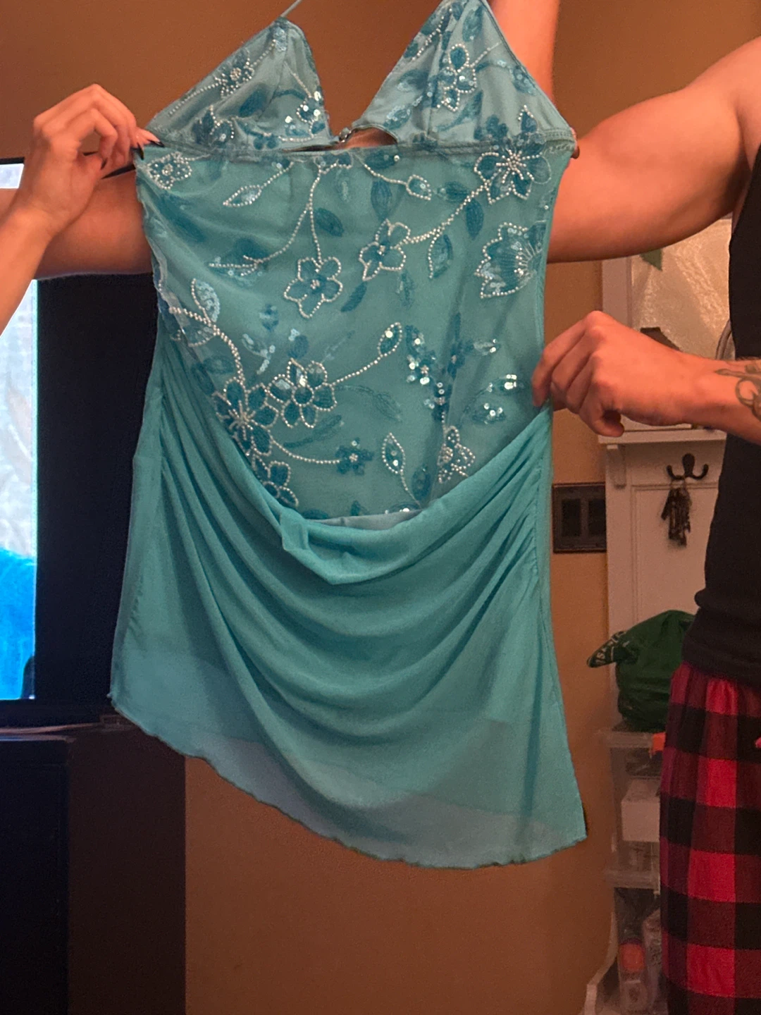 Turquoise Sequined Halter Top