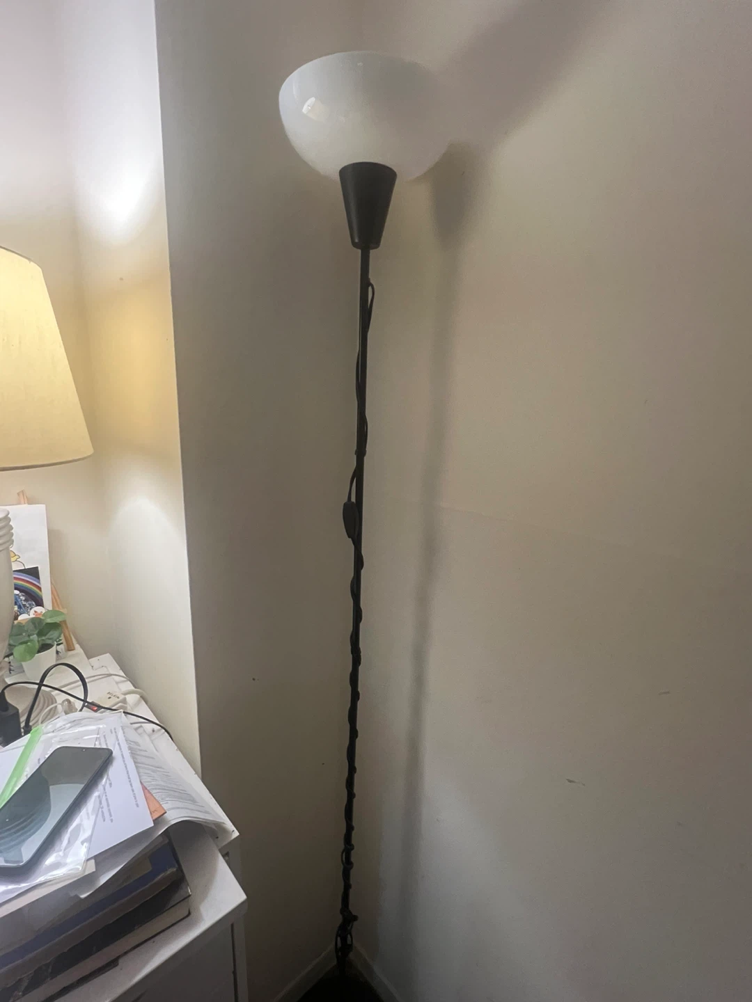 Black Floor Lamp with Glass Shade