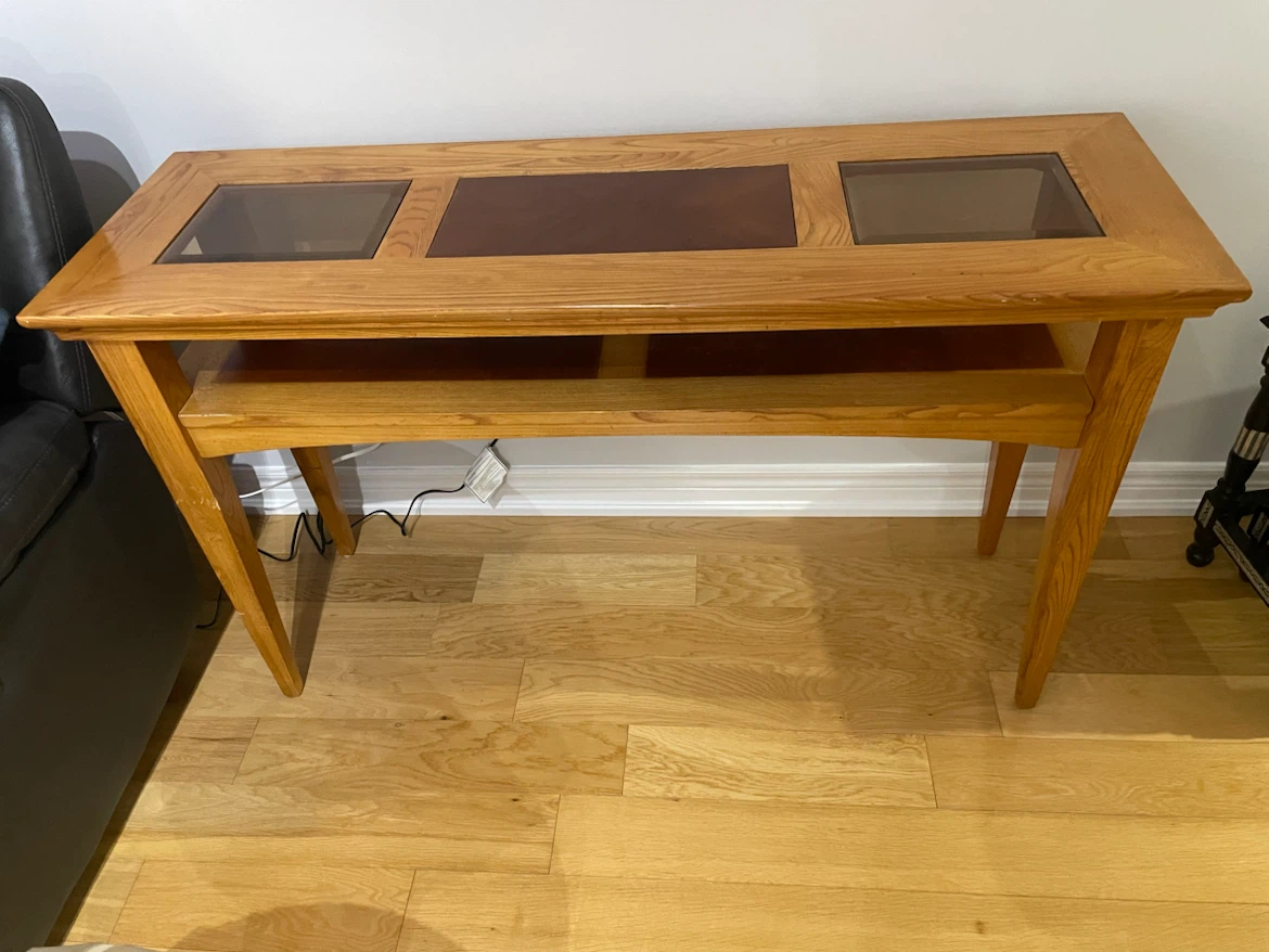 Oak Console Table with Glass Inserts from Leons