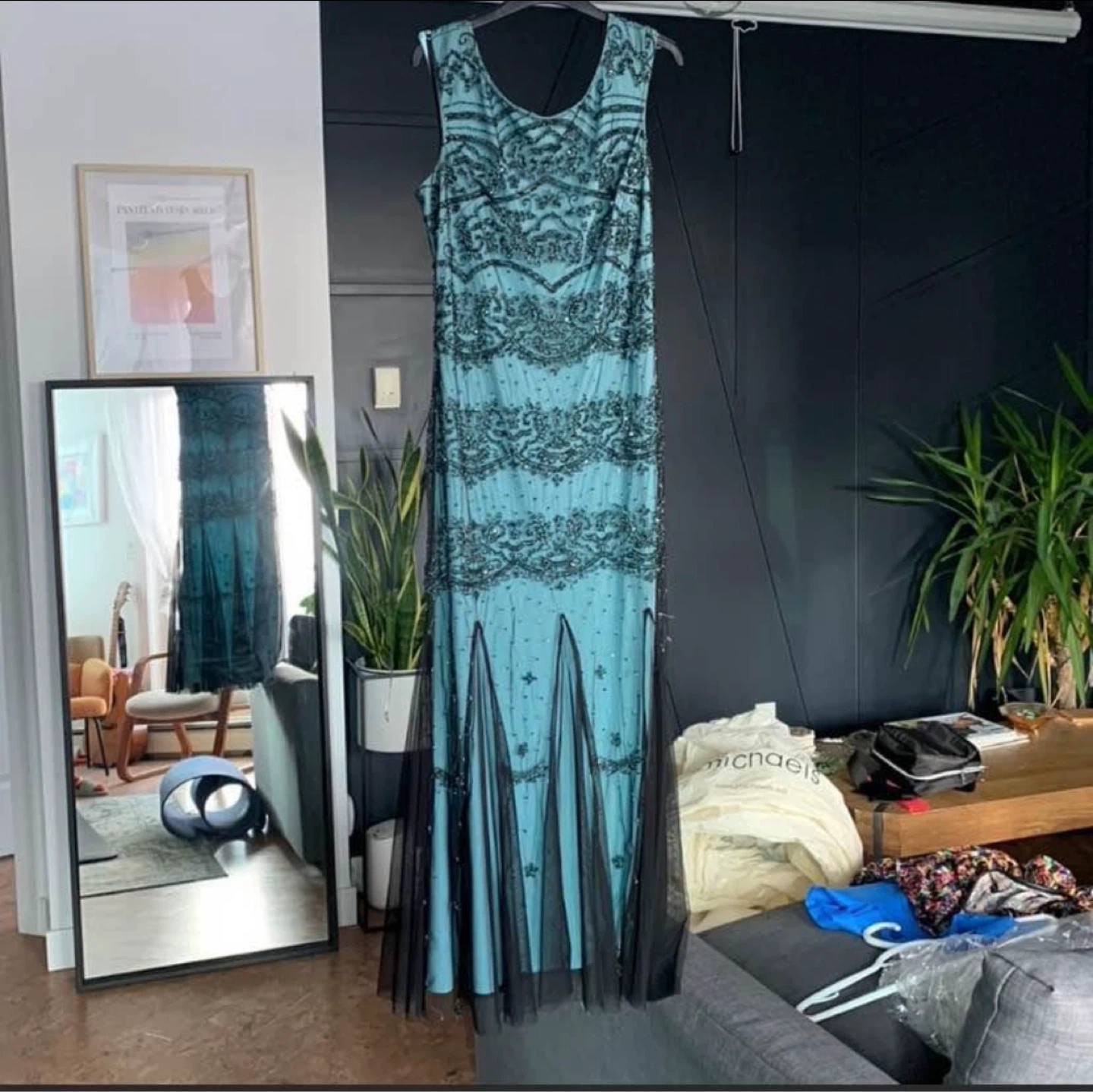 Teal Beaded Evening Gown - photo 2