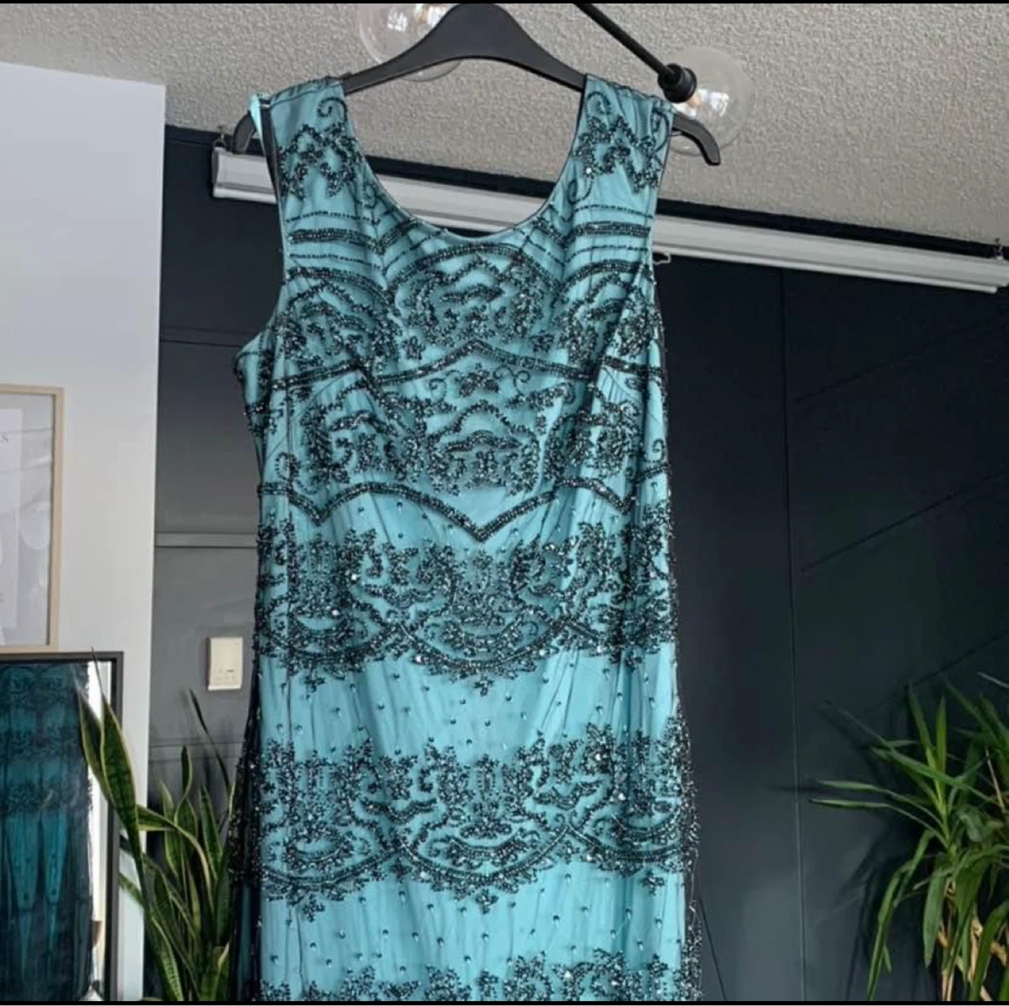 Teal Beaded Evening Gown - photo 4