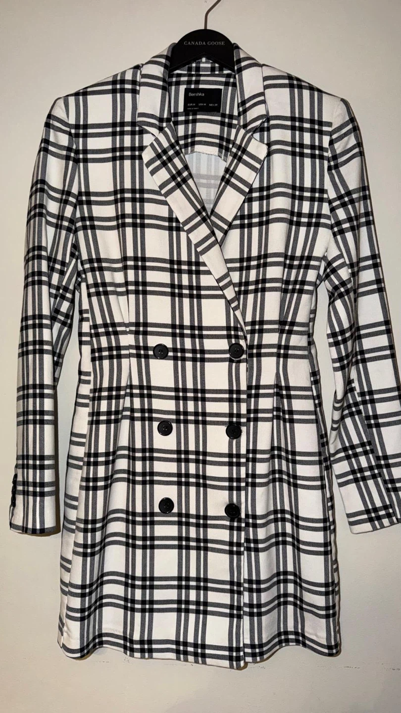 Bershka Plaid Double-Breasted Blazer