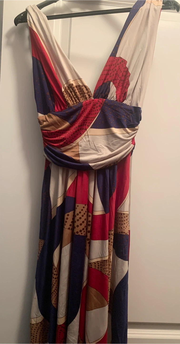 Abstract Print V-Neck Maxi Dress