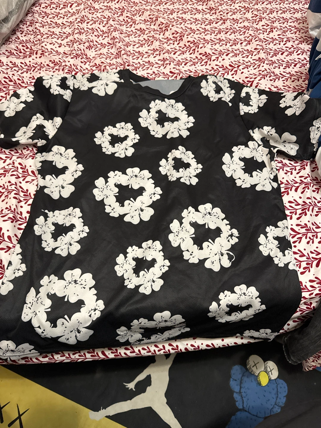 Black and White Floral Print T-Shirt