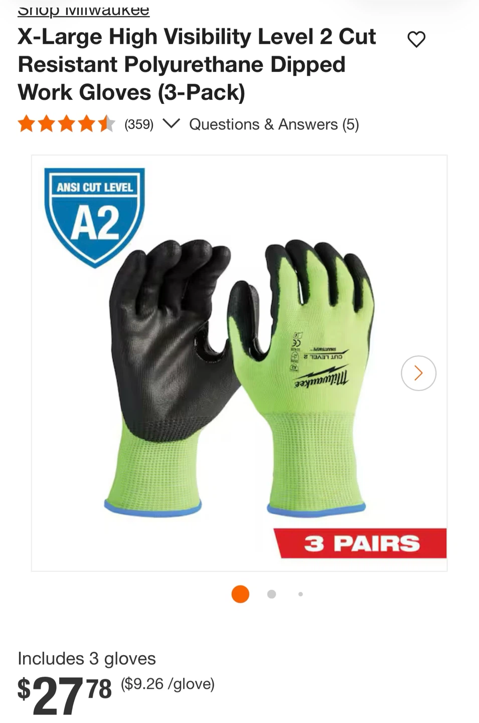 Milwaukee High Visibility Cut Resistant Gloves (3 Pairs) X 2