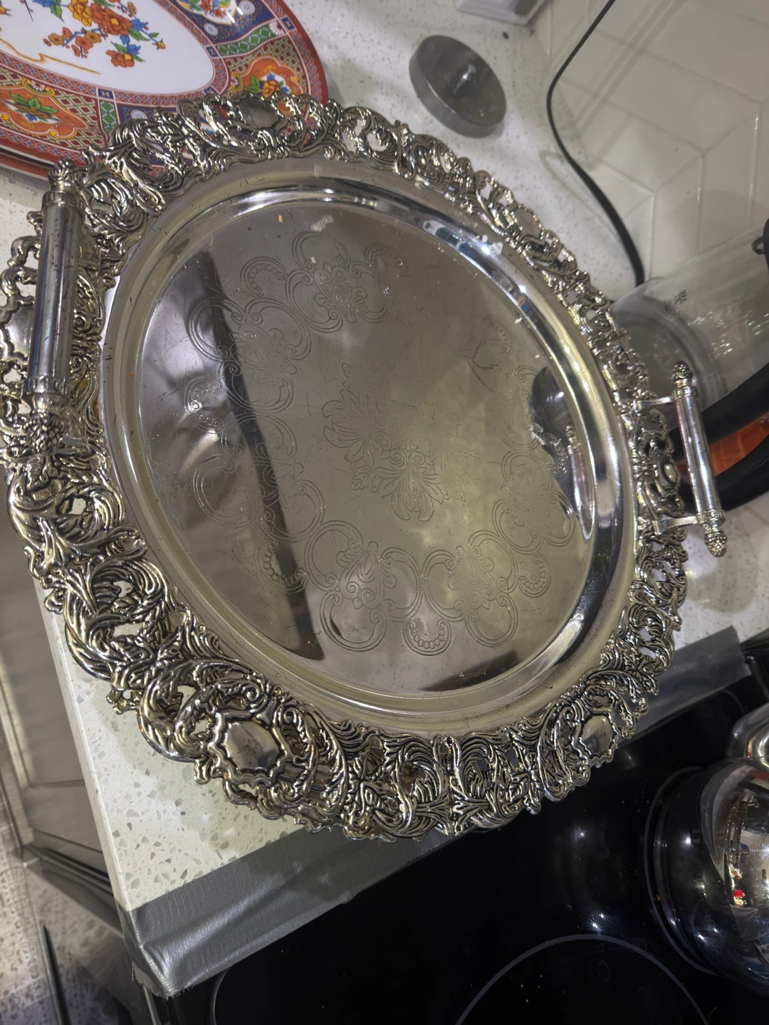 Ornate Silver-Plated Serving Tray
