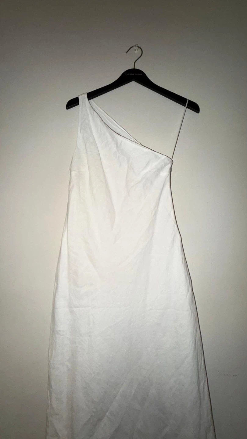 Zara One-Shoulder White Linen Dress - photo 3