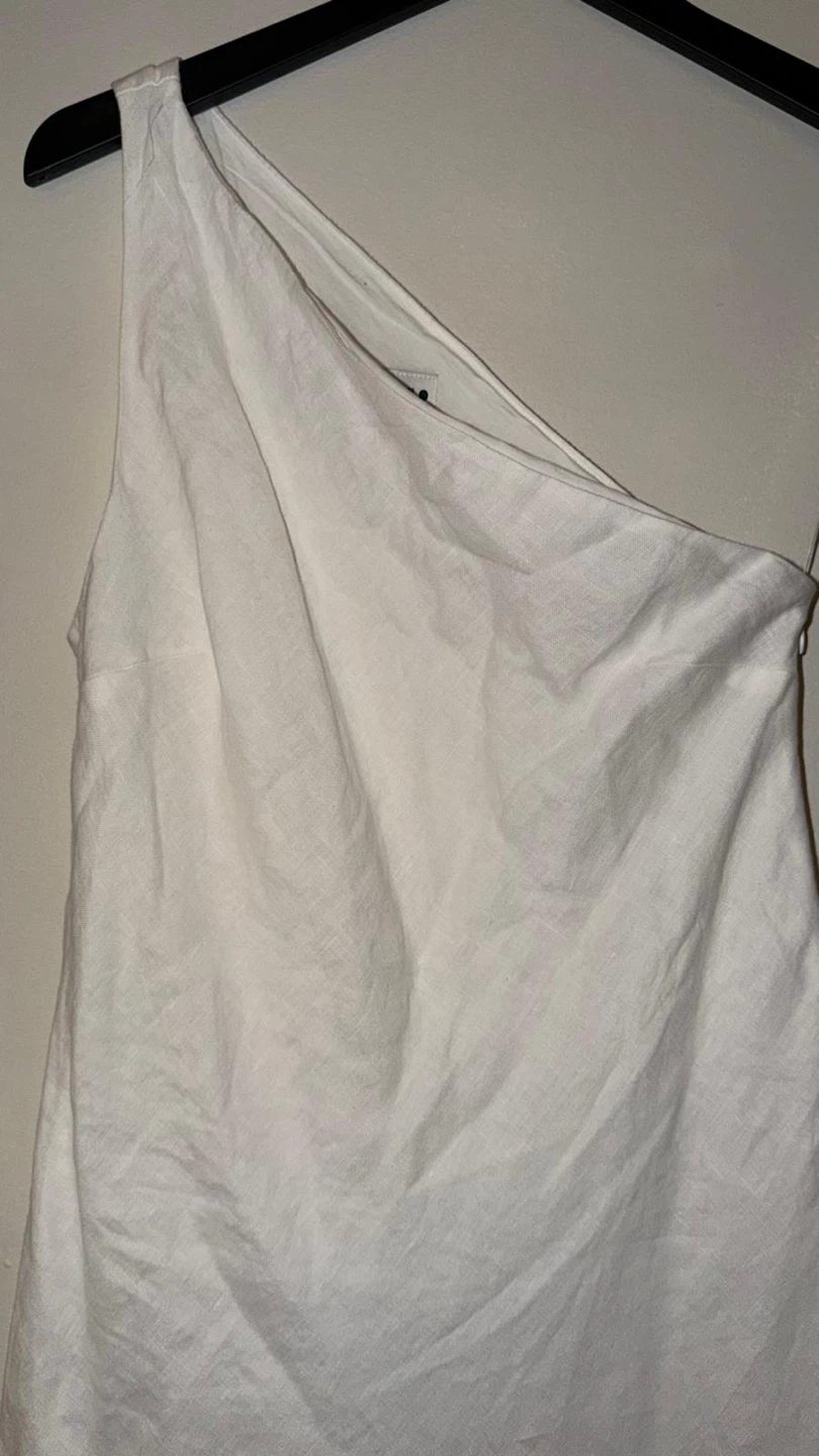Zara One-Shoulder White Linen Dress - photo 2