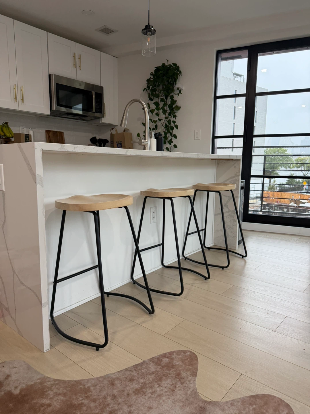 Set of 3 Modern Wood and Metal Bar Stools