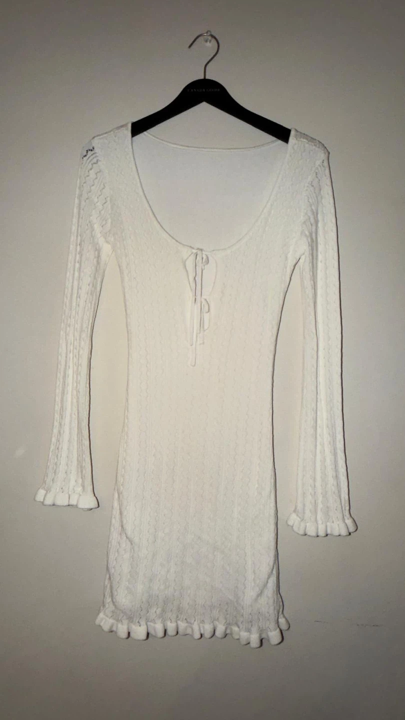 White Long Sleeve Knit Dress