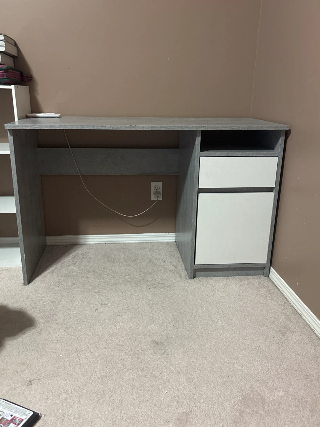 Grey and white computer desk