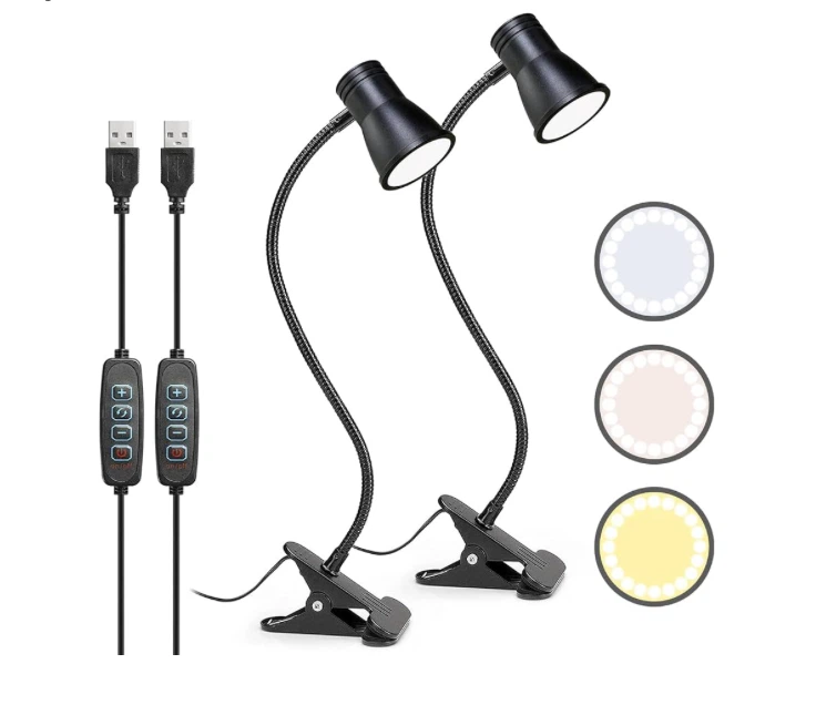 Set of two black clip-on LED desk lamps