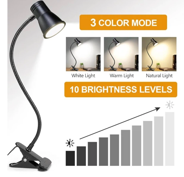 Set of two black clip-on LED desk lamps - photo 2