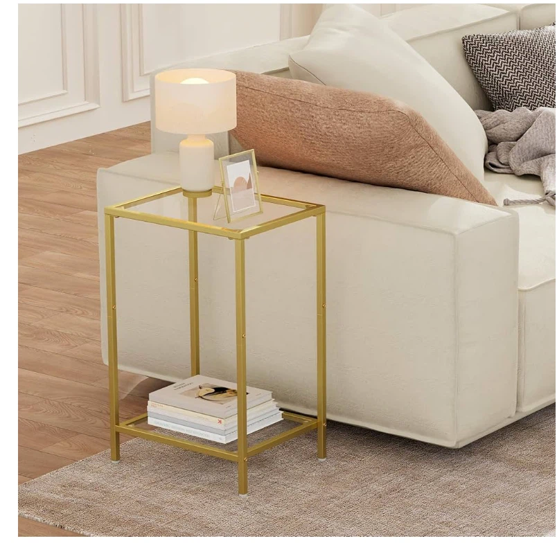 Set of 2 Gold Glass Side Tables