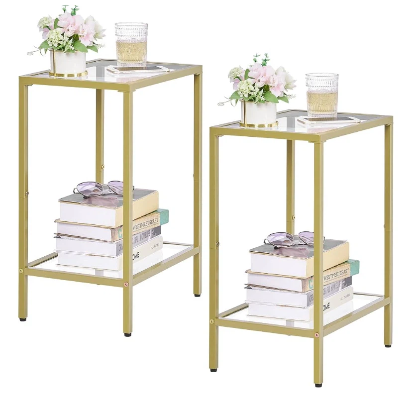 Set of 2 Gold Glass Side Tables - photo 2