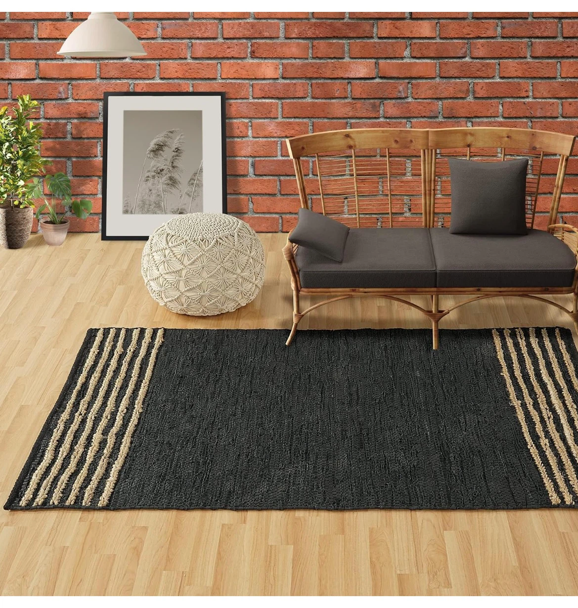 Black and Jute Striped Area Rug - photo 2