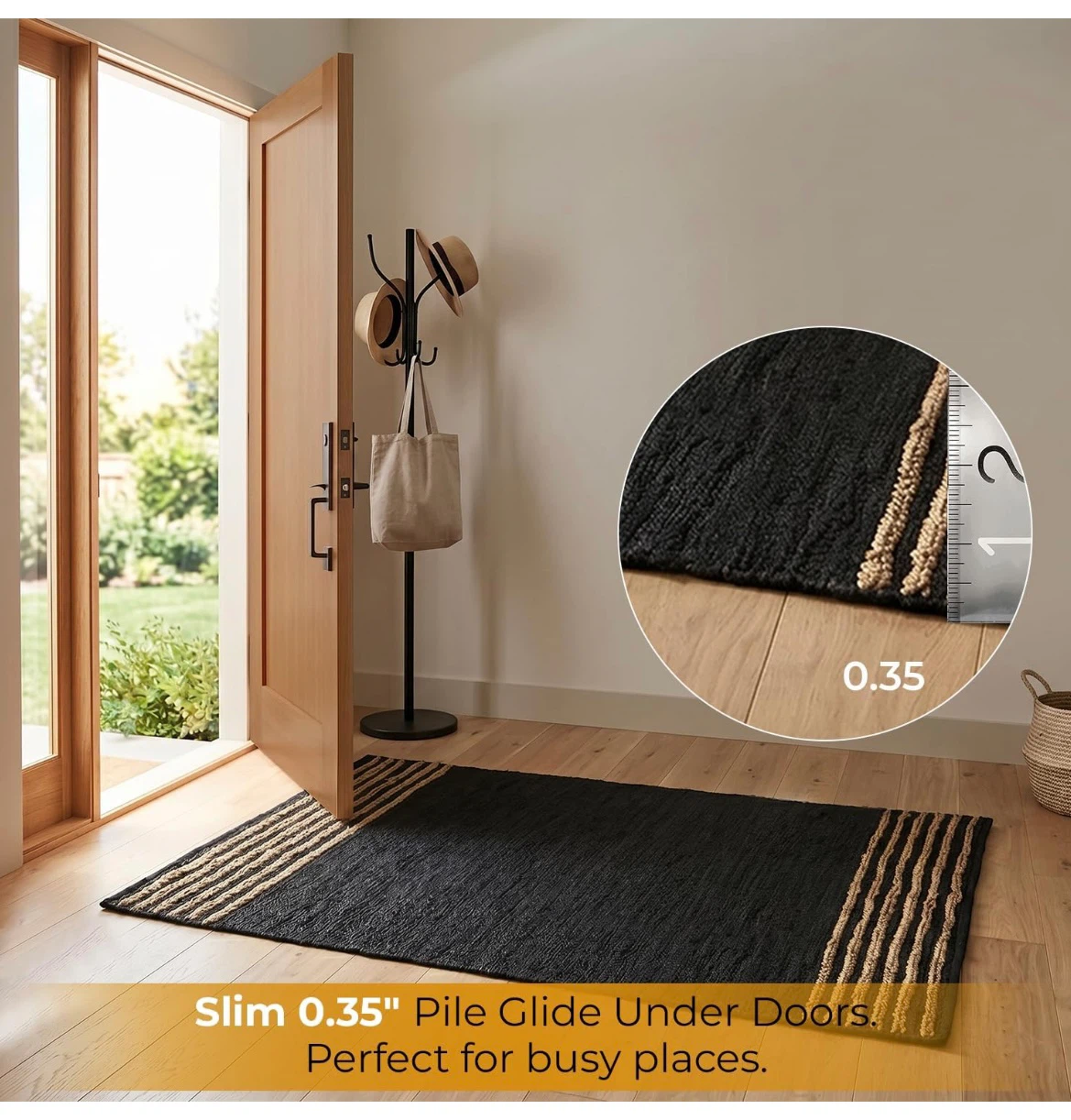 Black and Jute Striped Area Rug - photo 3
