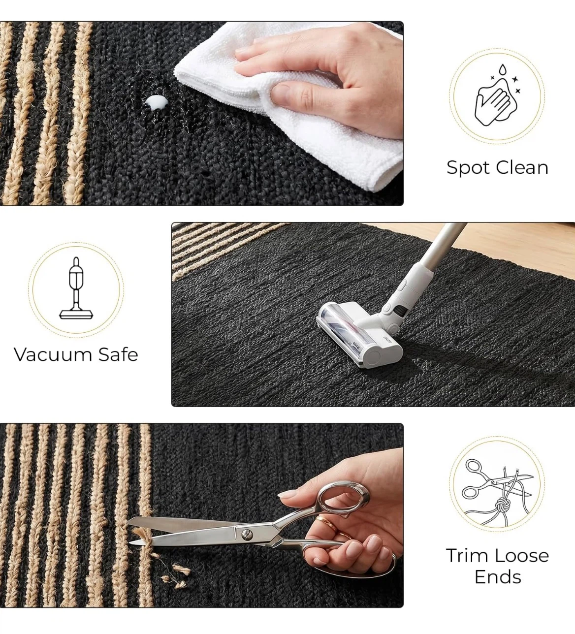 Black and Jute Striped Area Rug - photo 4