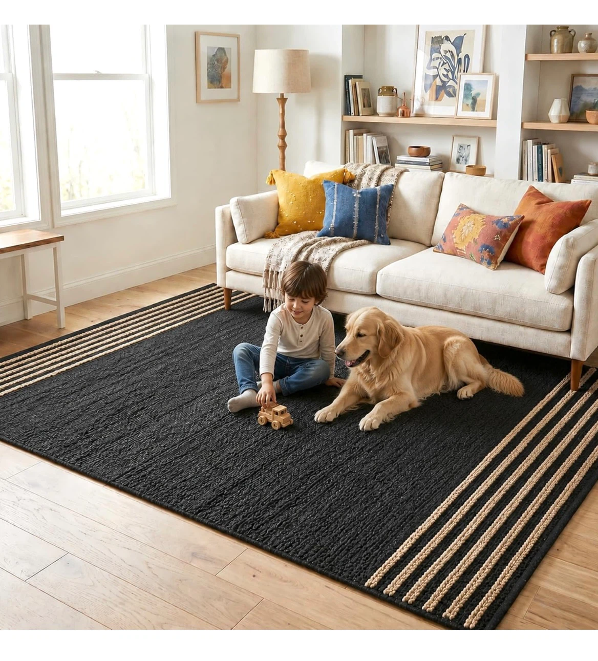 Black and Jute Striped Area Rug - photo 5