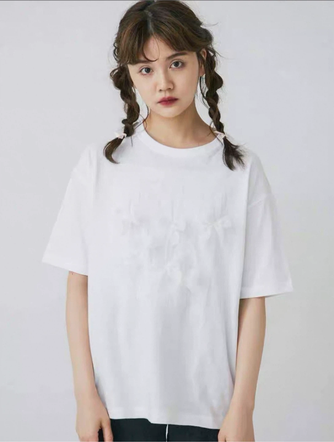 Japanese brand [Merry Jenny] Black T-Shirt | 3D Bow - photo 2