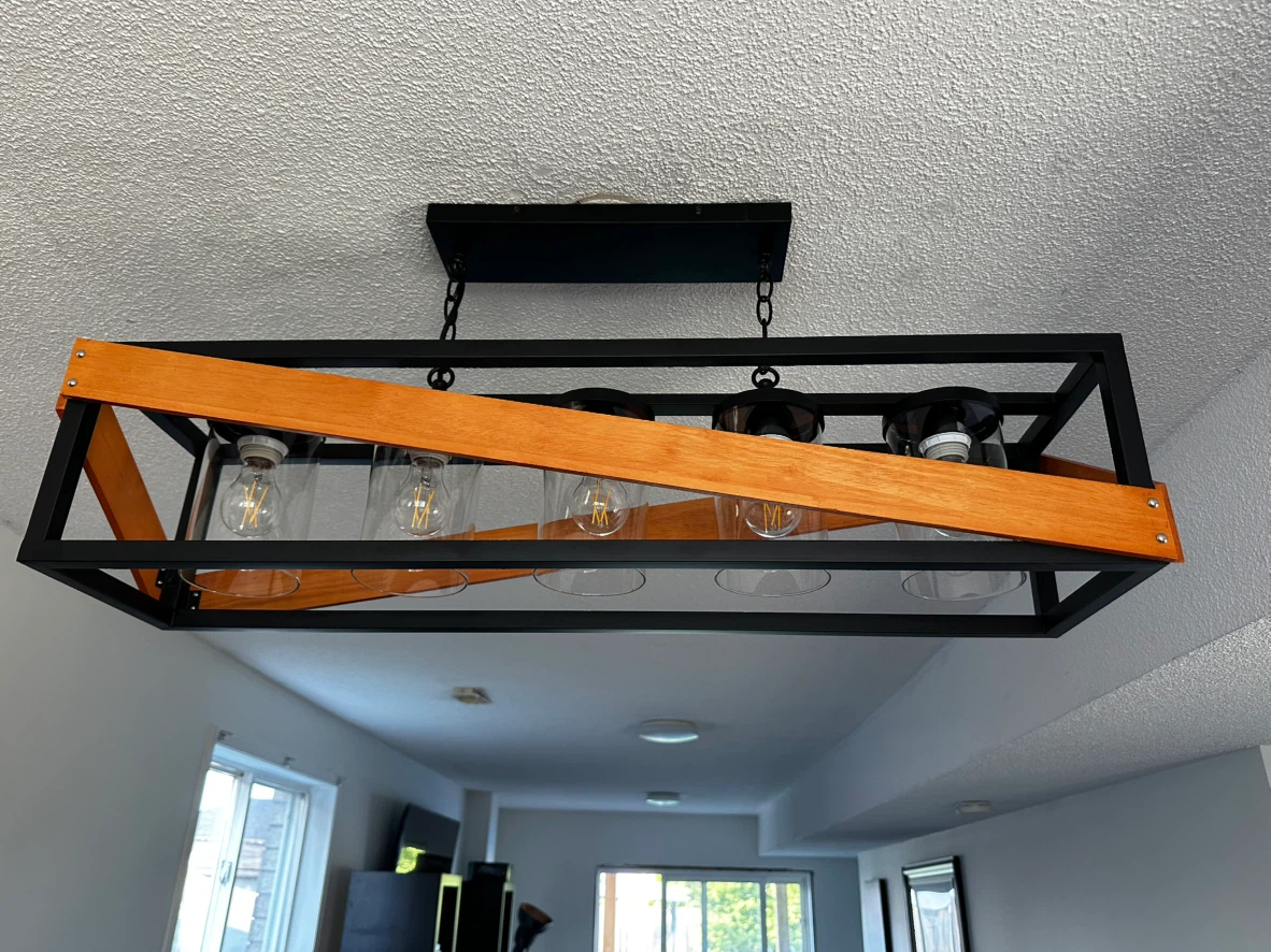 5-Light Industrial Wood & Black Pendant — Brand New In Box - photo 2