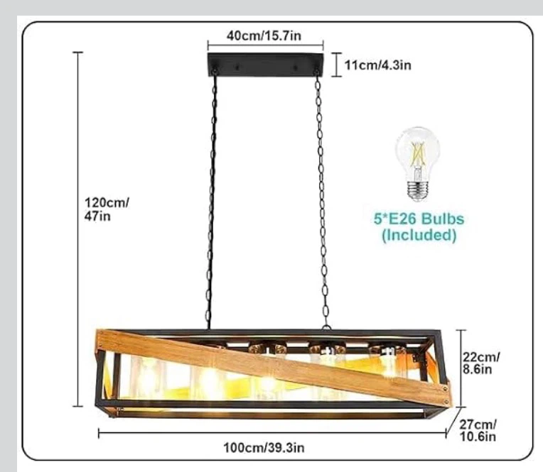 5-Light Industrial Wood & Black Pendant — Brand New In Box - photo 3