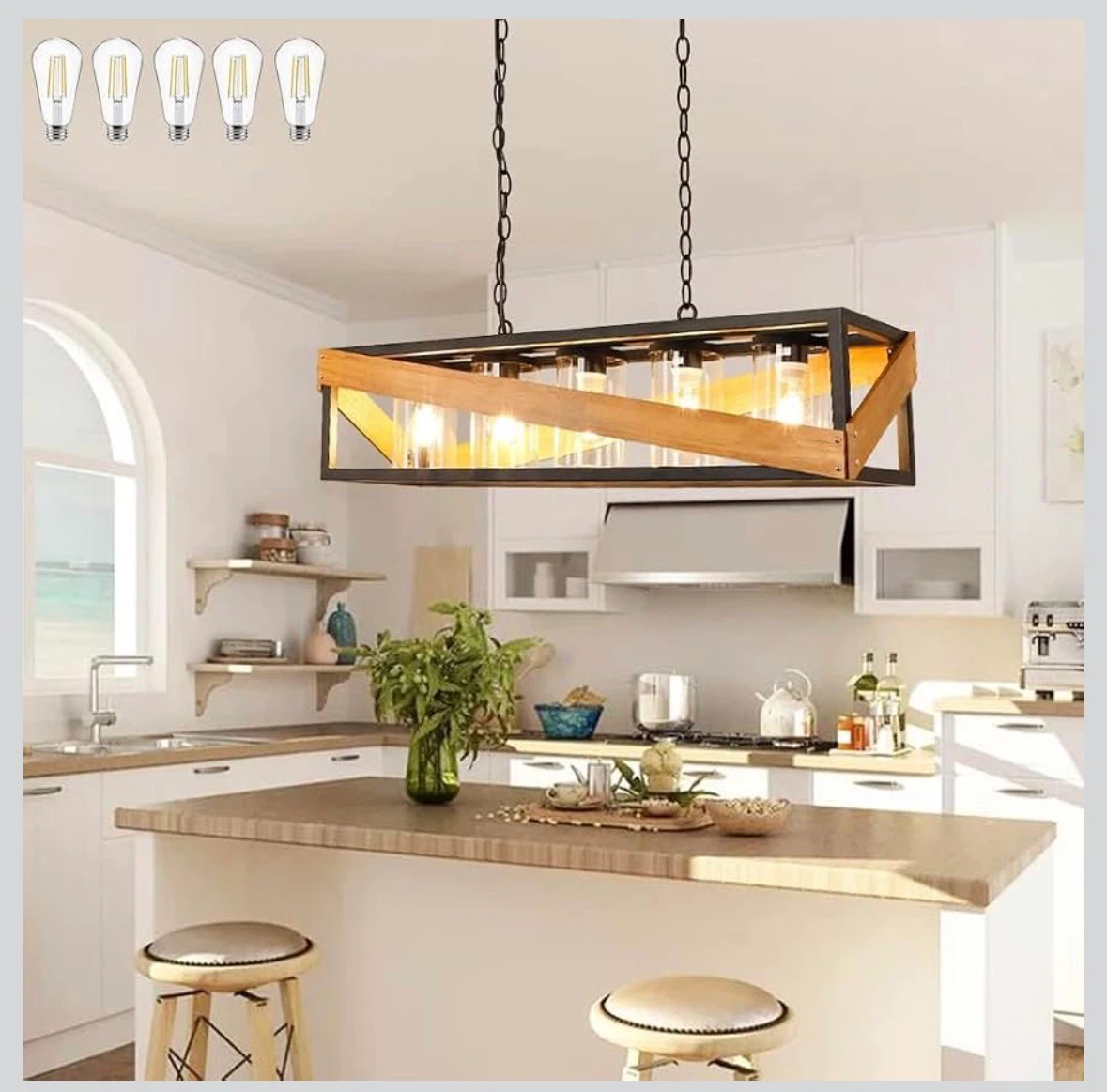 5-Light Industrial Wood & Black Pendant — Brand New In Box - photo 4