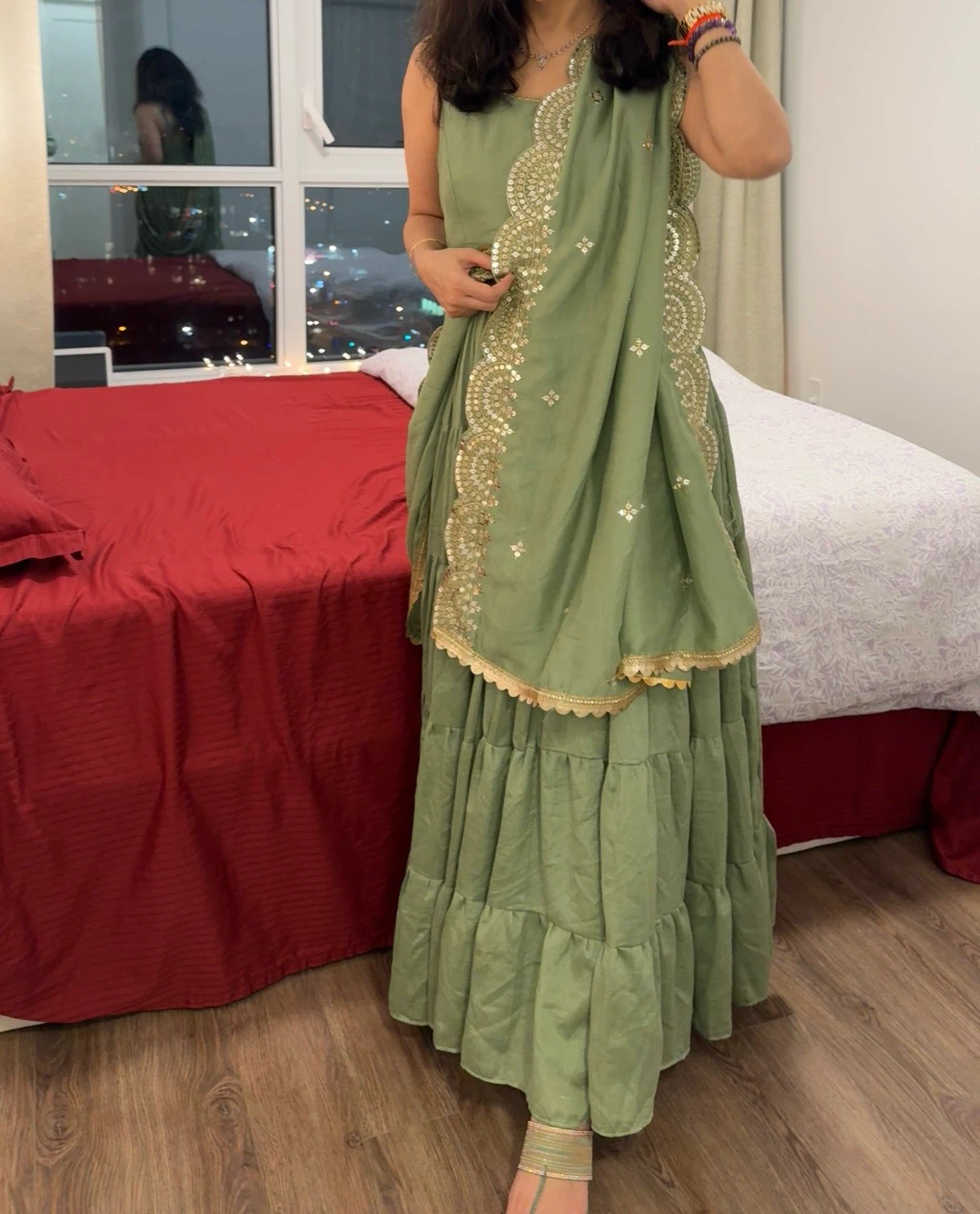 Sage Green Tiered suit Set