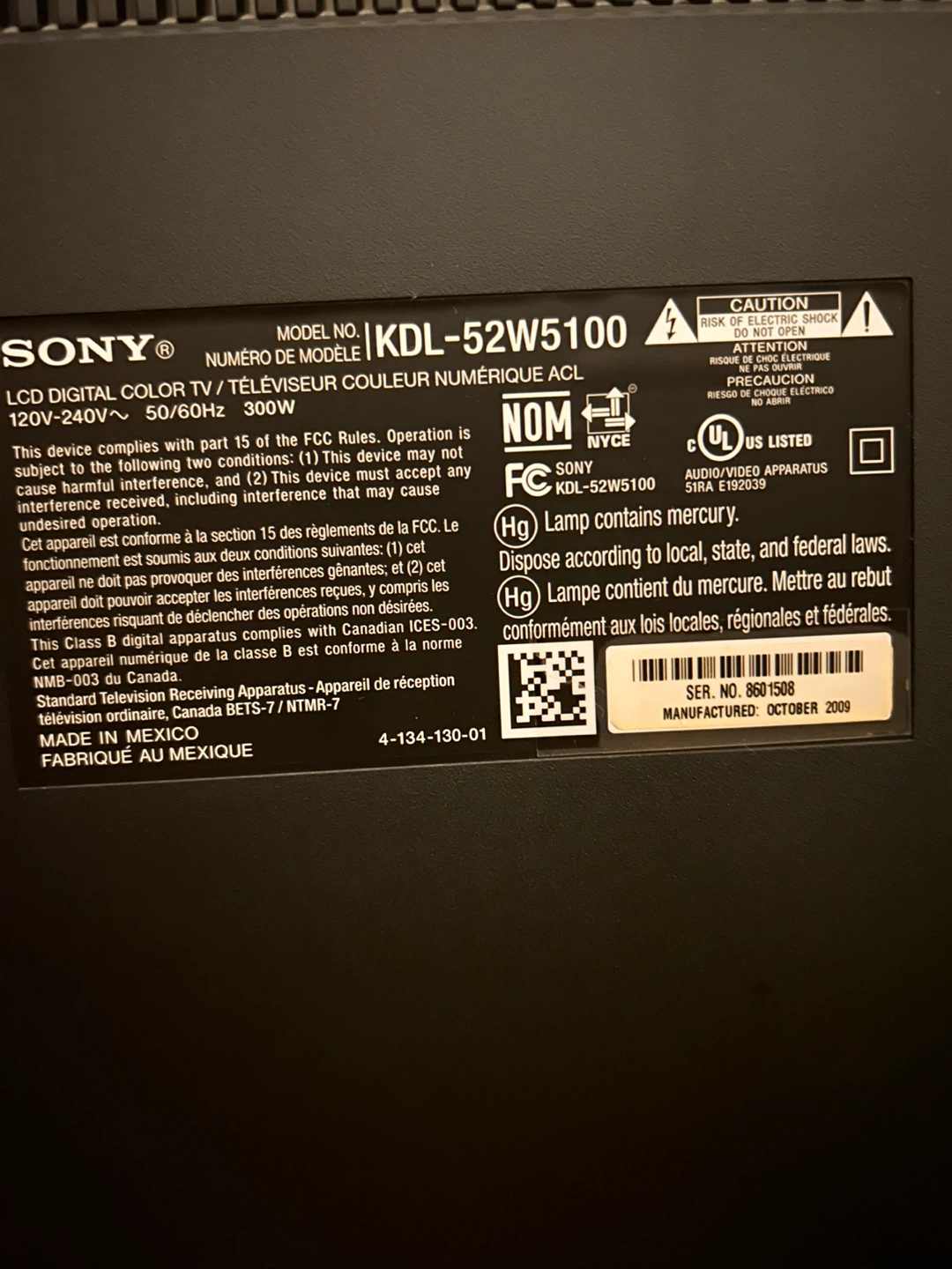 Sony Bravia 52 inch LCD Digital Colour TV - photo 2