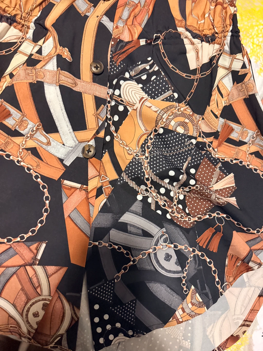 Long-Sleeve Button-Up Shirt with Chain and Belt Print - photo 4