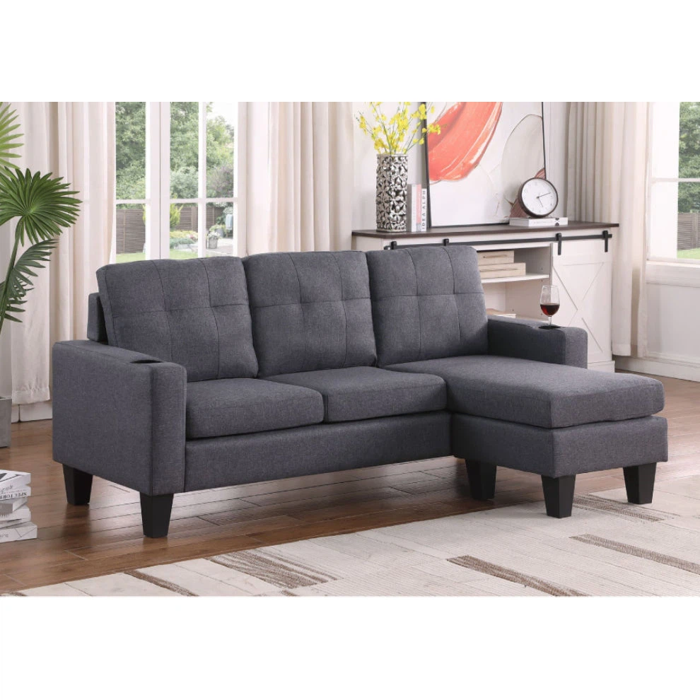 Modern Grey 3-Seater Sectional Sofa with Chaise