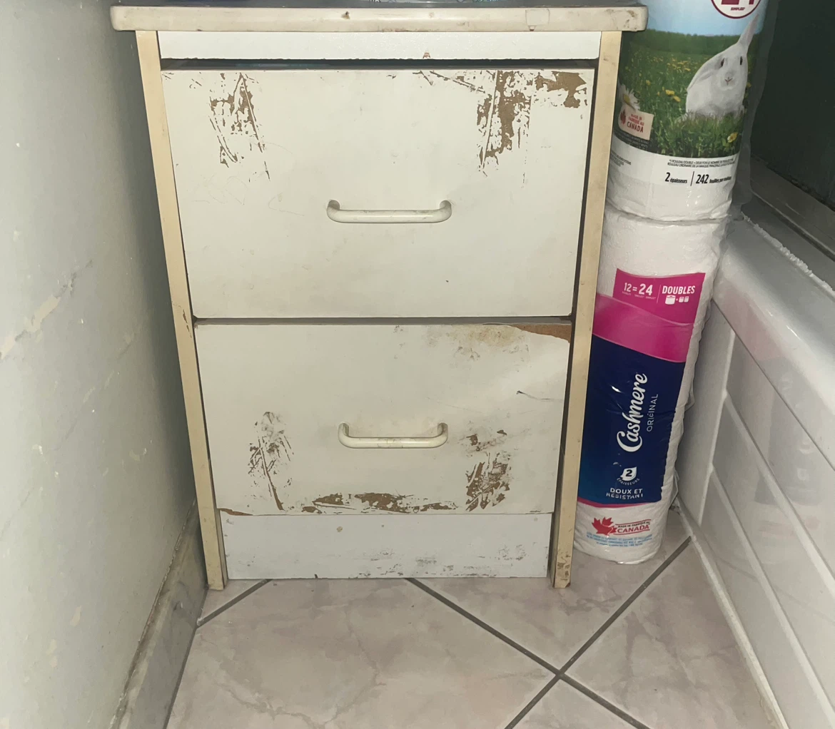 Two-drawer white bedside table