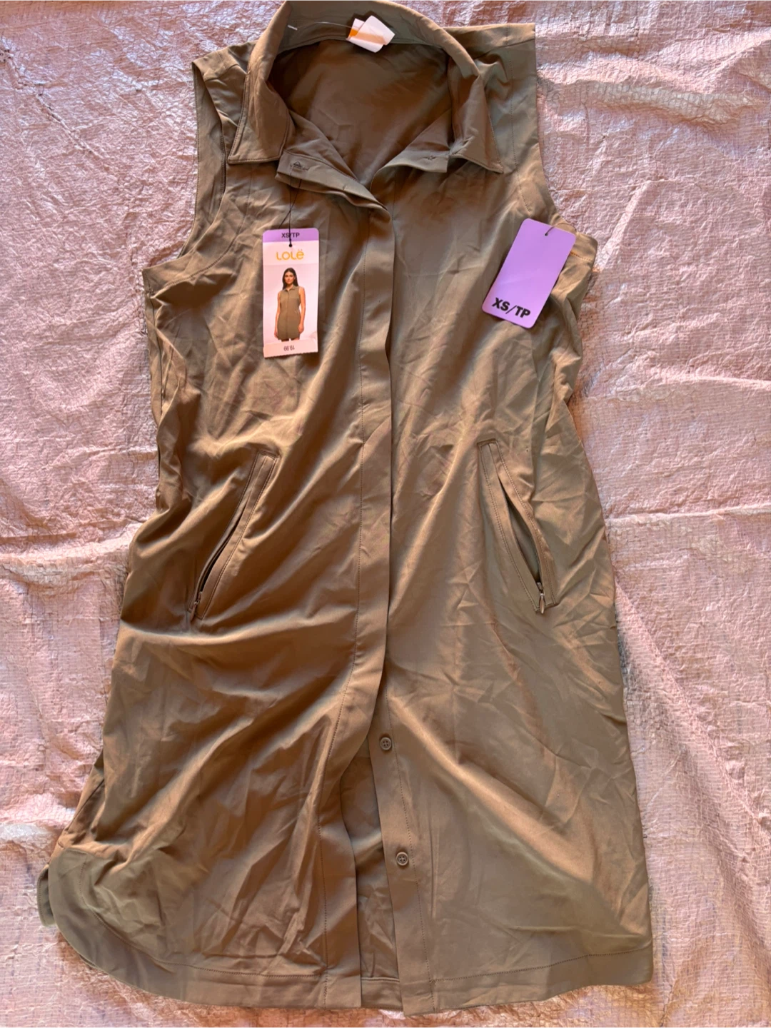 Lole Sleeveless Shirt Dress Olive Green XS