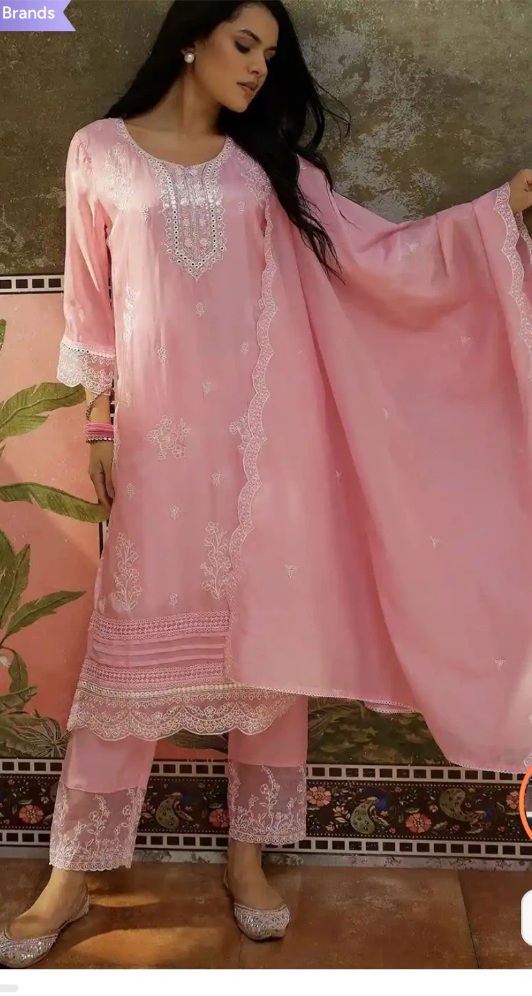 Pink Embroidered Silk Kurta Set