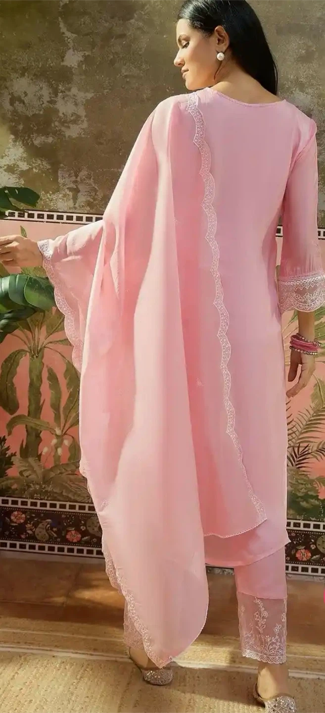 Pink Embroidered Silk Kurta Set - photo 2