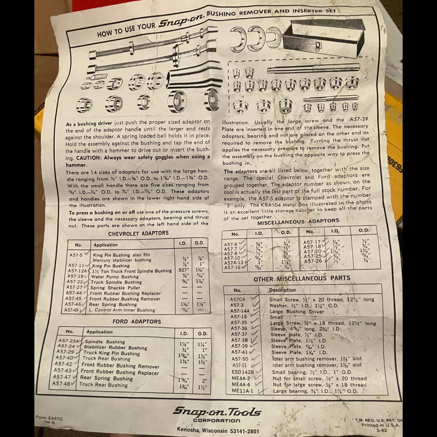 Vintage Snap-On A57Q Bushing Remover/Inserter Set– New Old Stock - photo 3