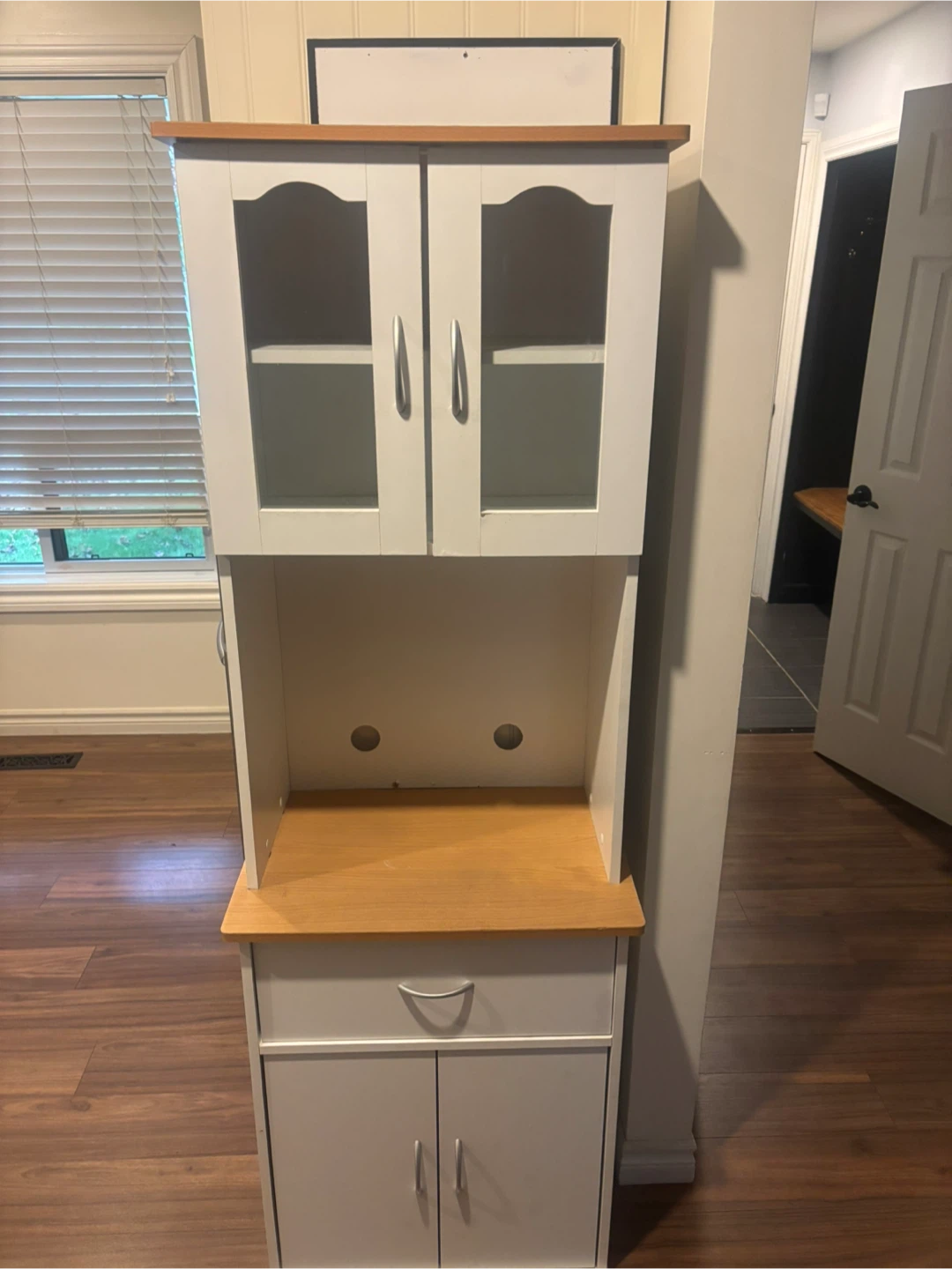 White and Wood Kitchen Hutch Cabinet