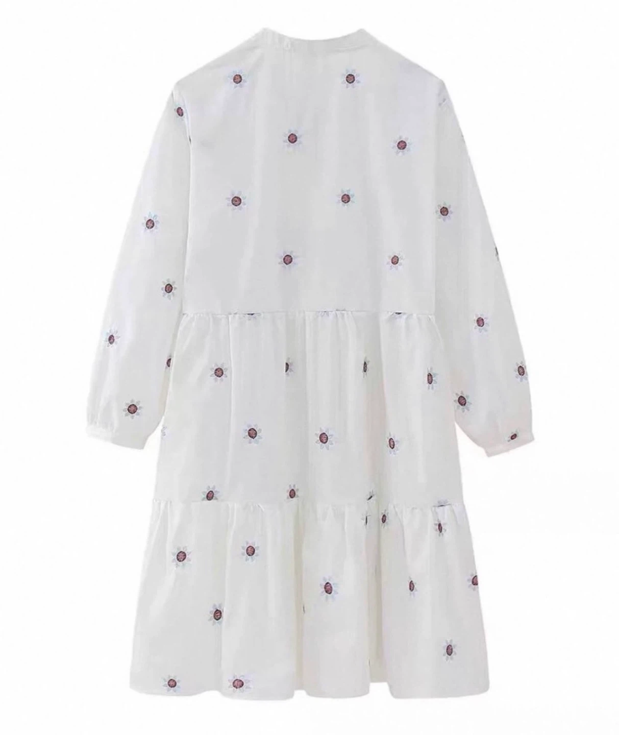 Light beige floral embroidered long-sleeve dress - photo 4