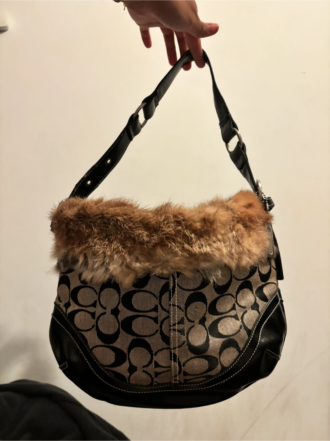 Inspired Coach Signature Hobo Bag with Fur Trim