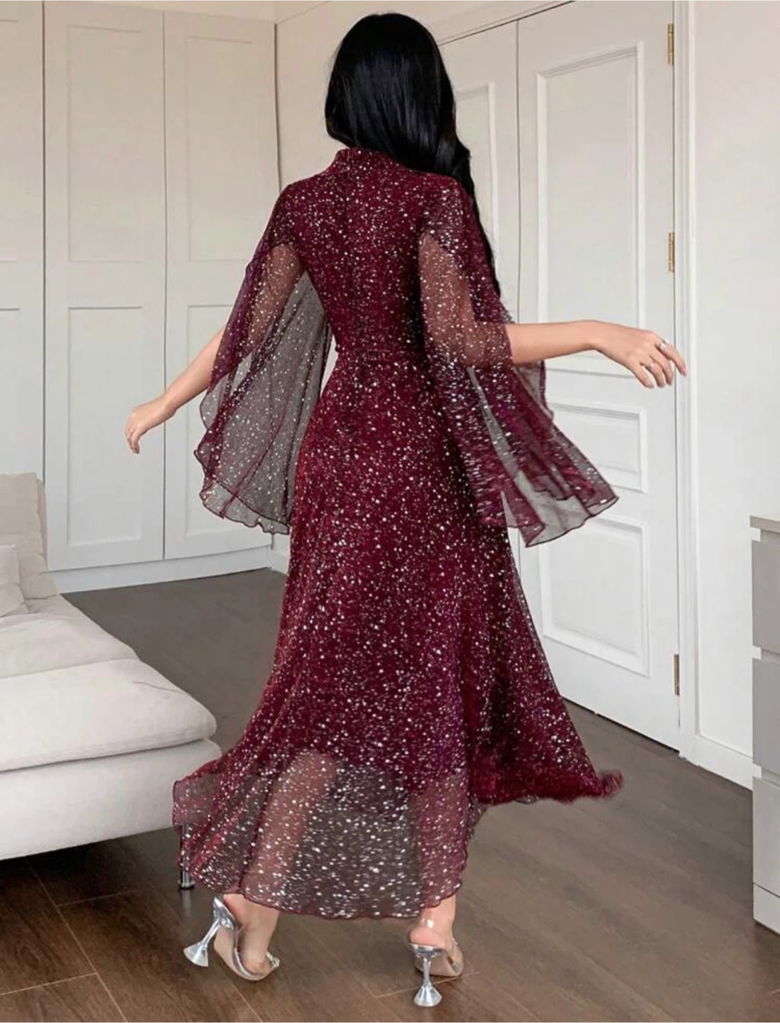 Shein Dazy Burgundy Glitter Midi Dress - photo 2