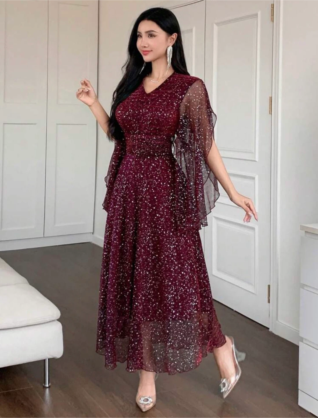 Shein Dazy Burgundy Glitter Midi Dress - photo 3