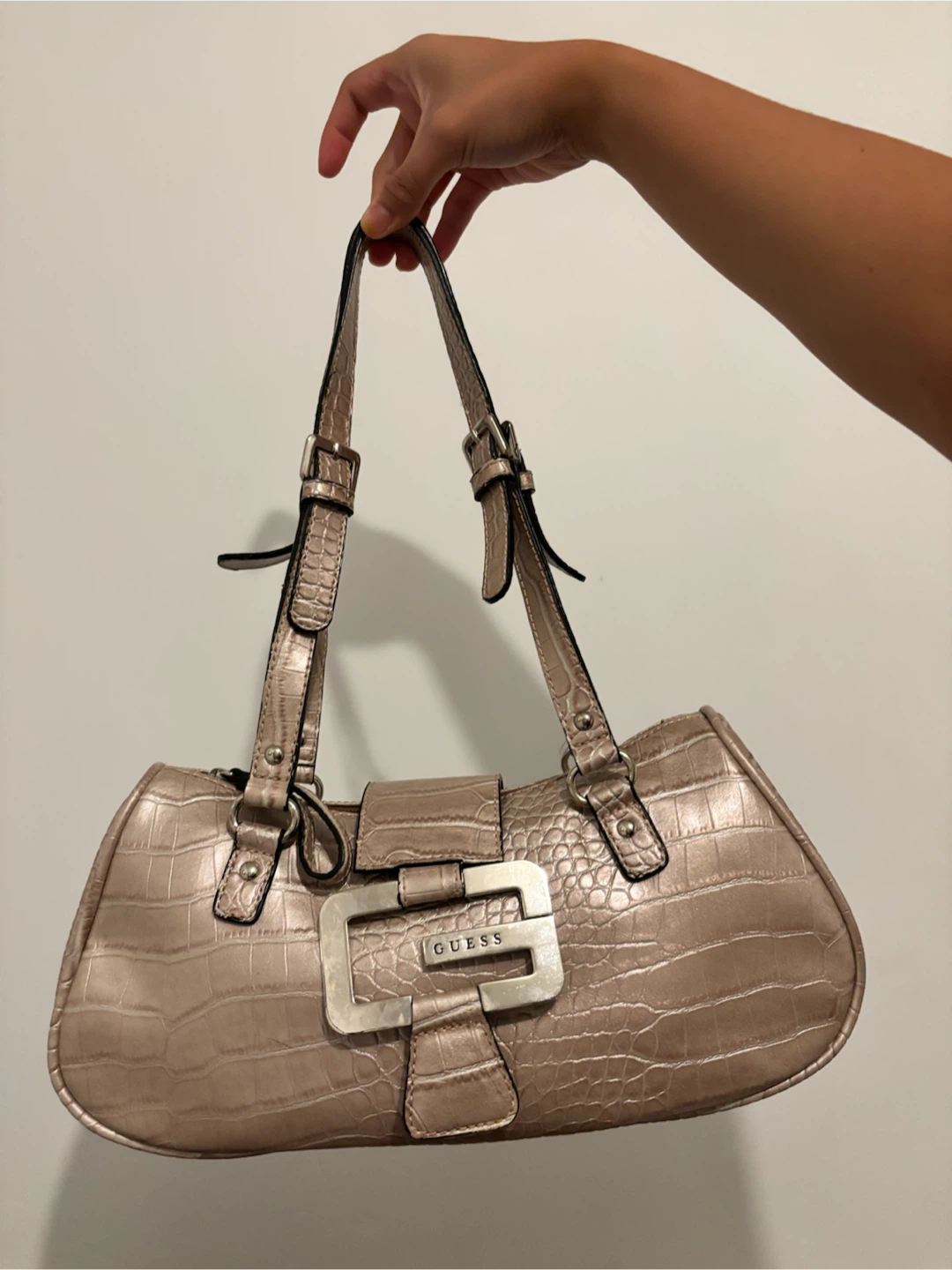 Guess Handbag in Metallic Croc-Embossed