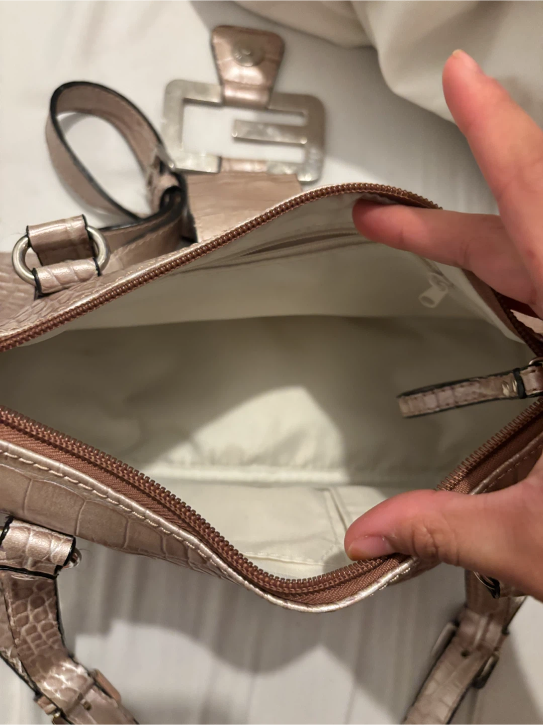 Guess Handbag in Metallic Croc-Embossed - photo 2
