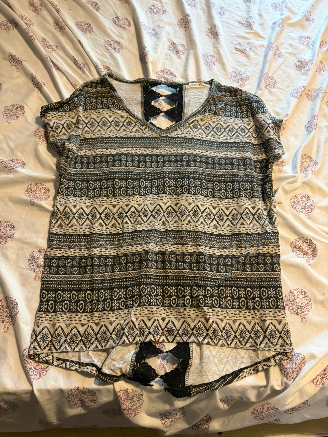 Ardene patterned top with lace back