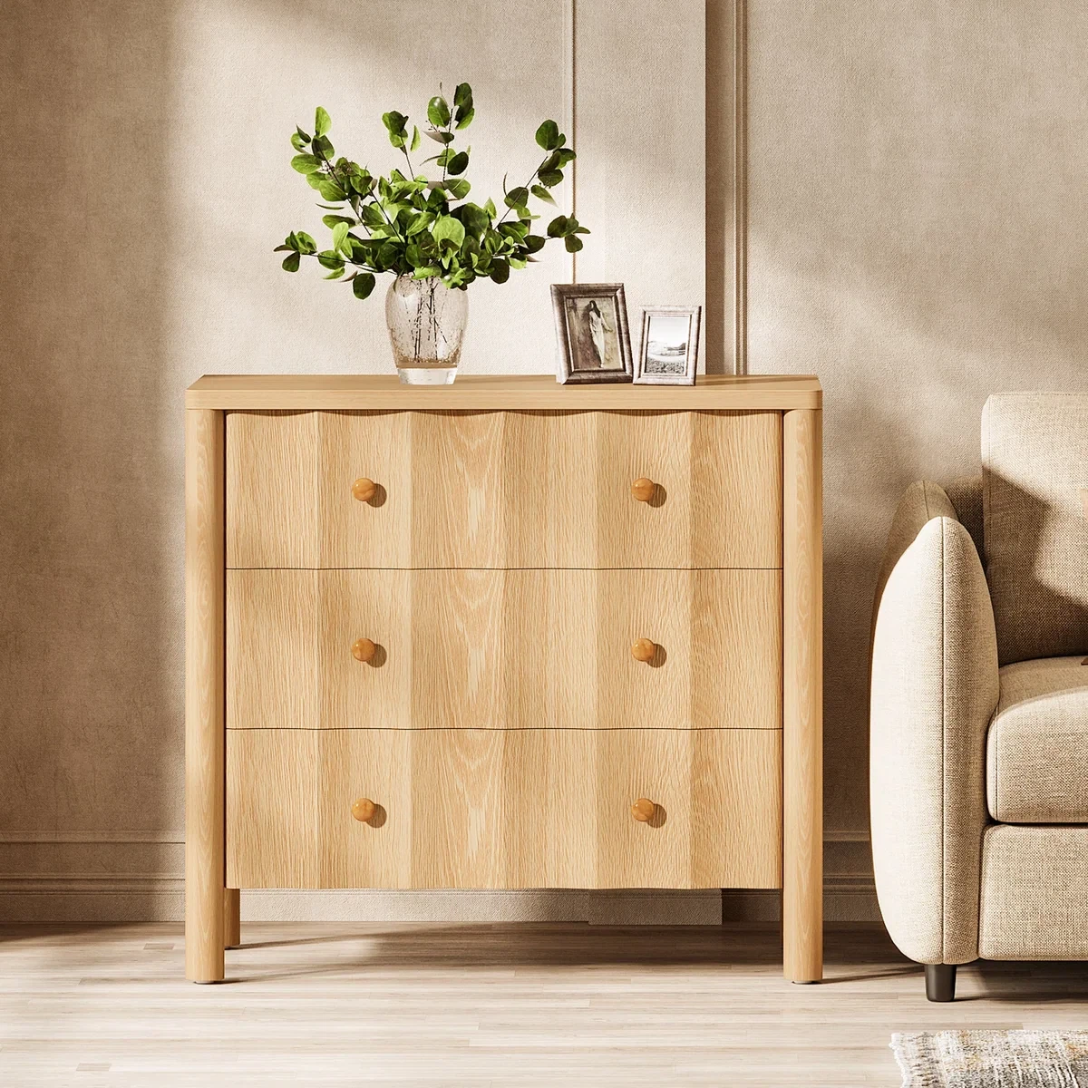 3-Drawer Modern Light Oak Finish Dresser - photo 2