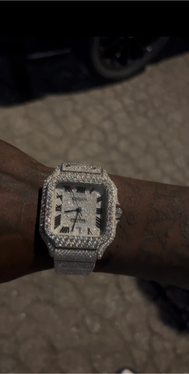 Cartier Santos watch with iced out custom finish