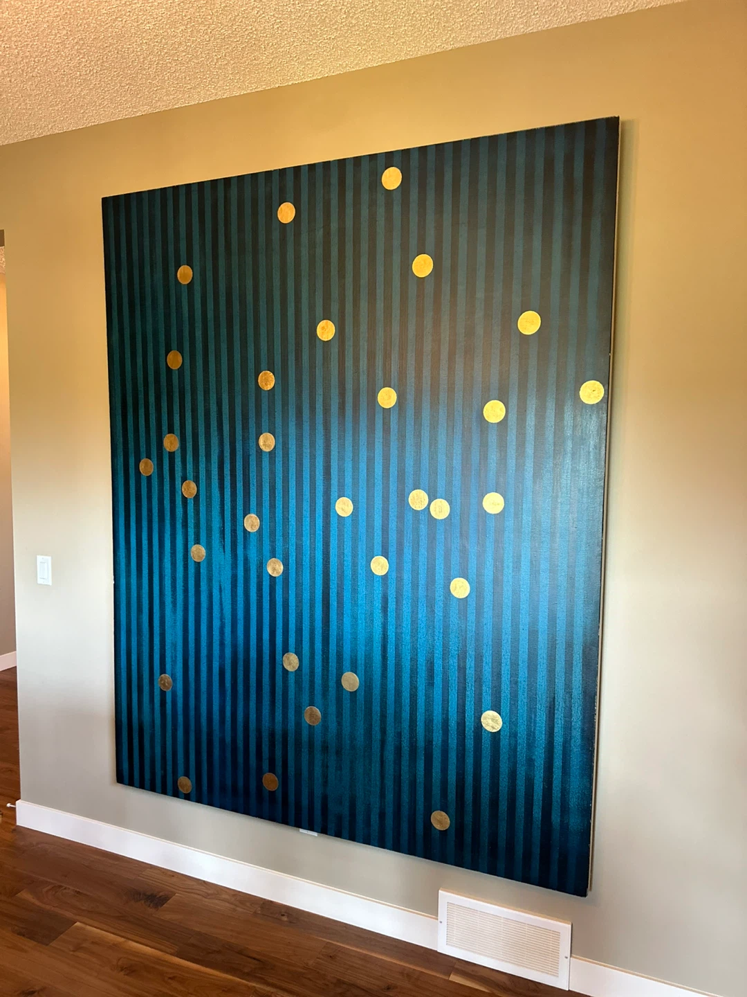 Large Blue and Gold Striped Wall Art